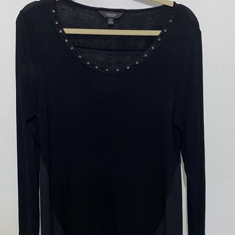 Simply Vera Vera Wang Women's‎ Black Embellished Knit Tunic Sweater Size Medium